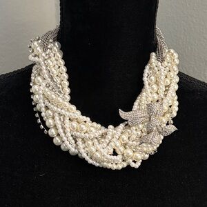 White House Black Market Luxurious Pearl and Silver Statement Necklace